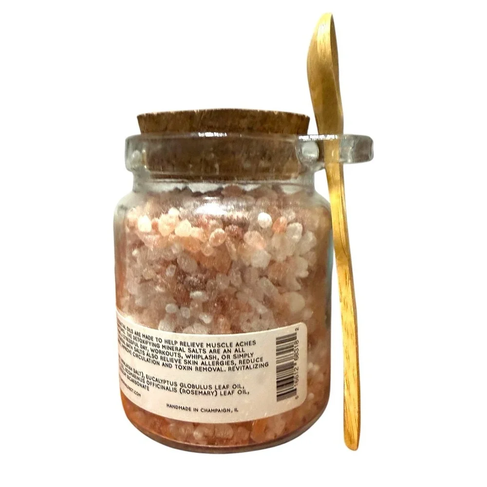 Wild Botanicals Recovery Bath Salts 10 oz glass jar with wooden spoon